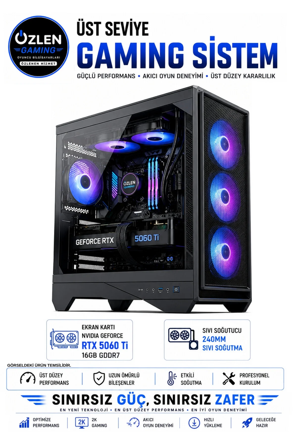 Özlen XL5 OZLN-INTEL14-5060Tİ-32-1000 i7-14700F 16 GB 32 GB 1 TB SSD RTX 5060Tİ W11P Masaüstü Oyuncu Bilgisayarı