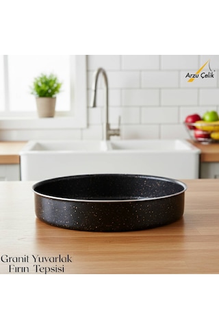 28 Cm Granit Yuvarlak Fırın Tepsisi - Siyah Siyah
