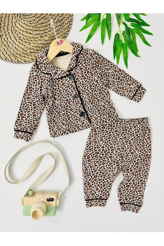 Alpbebe Leopar Önden Düğmeli Mevsimlik 2 Parça Pijama Takımı-kahve Kahverengi
