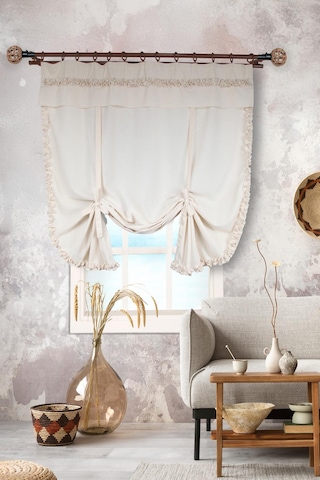 Naturel Potlu Perde Bohem Büzgü Bantlı Krem