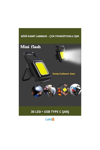 30 Led Mıknatıslı Şarjlı Mini Anahtarlık Flash Kamp Lambası Çok Renkli
