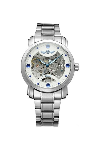 Kazanan 005 İş Adamı Mekanik Saat Zaman Gösterimi Moda Günlük Paslanmaz Çelik Deri Kayış Bilezik 3atm Su Geçirmez Kendinden Sarmalı Erkek Kol Saati Çok Renkli