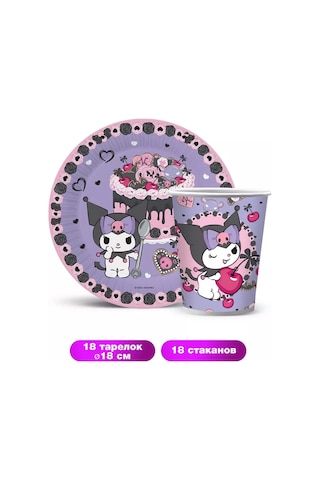 Nd Plej Kullanımlık Sofra Takımı Tabak Ve Bardak Seti, Kuromi Vişne 188377058 100 adet