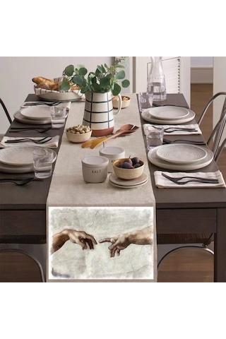 Kavuşamayan Eller Runner, Runer, Masa Örtüsü, Sofranıza Zarafet Katın Runner, Masa Örtüsü Krem