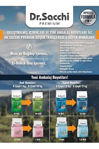 Dr. Sacchi Premium Düşük Tahıllı Sığır Etli Yetişkin Kedi Maması 1 KG