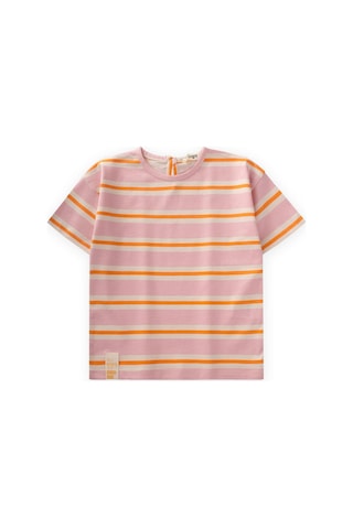 Cigit Çizgili Kız T-shırt 2-10 Yaş Pembe Turuncu Çizgili Pembe Turunc U Çizgili