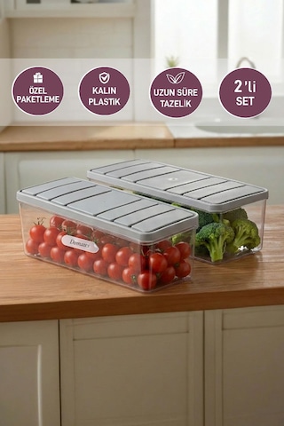 Selka Home 2 Adet 2 Lt. Nora Organizer Buzdolabı Buzluk Düzenleyici Saklama Kabı