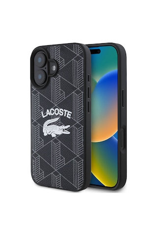 Apple iPhone 16 Plus Uyumlu Kılıf Lacoste  Lisanslı Magsafe Şarj Özellikli Mono Vintage Logo Siyah