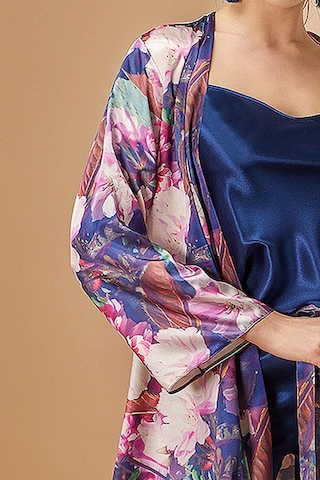 Nurteks 5951x Kadın Büyük Beden Saten Sabahlıklı İp Askılı Pijama Takım-lacivert Lacivert