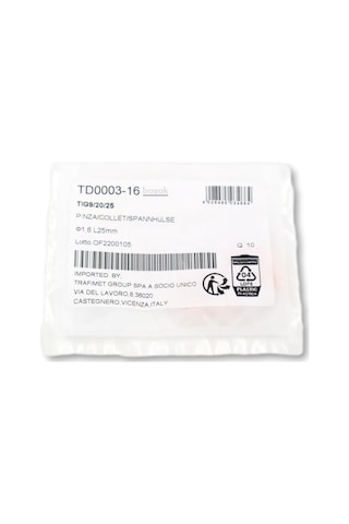 Td0003-16 1,6 Mm Fındık Collet-pens 13n22 Tig 9-20 Trafimet