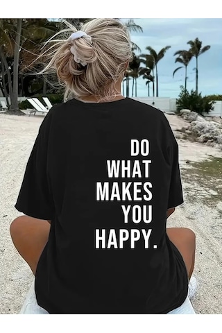 Cojans Baskılı Oversize Bisiklet Yaka T-shirt - Siyah Karışık