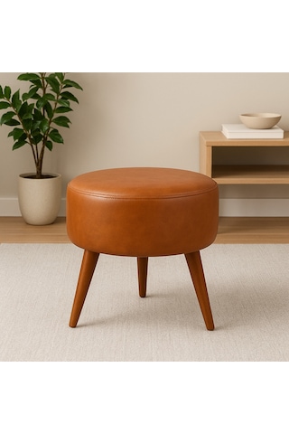Taba Deri Puf Demonte Ayaklı Modern Oturma Ve Dekoratif Sehpa Taba