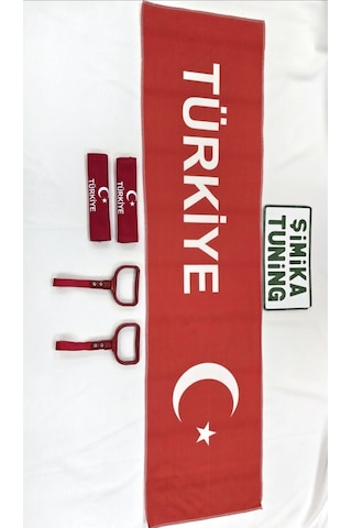 Kırmızı Ayyıldız Türkiye Torpido Havlusu Ve 2'li Kemer Kılıfı Ve 2'li Araç Tutamaçı