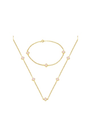 Bilezikci Pembe Yoncalı 14 Ayar Kolye Bileklikli Altın Set