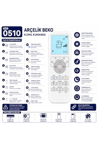 Arçelik Beko 0510 Lcd Ekranlı Klima Kumandası .