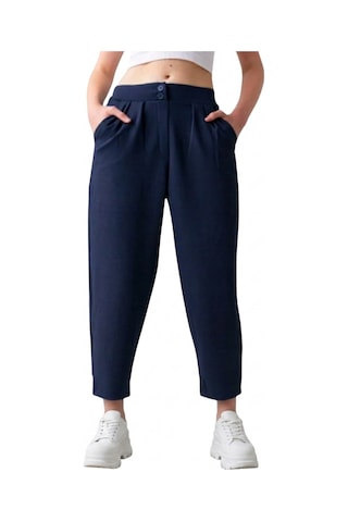 Thiff Gymwear Çift Düğmeli Havuç Model Bilek Boy Kadın Kumaş Pantolon Lacivert