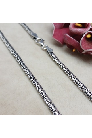 925 Ayar Gümüş Yassı Balık Sırtı Kral Zincir Kolye 4 Mm