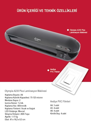 Olympia A230 Plus 4in1 Set Laminasyon Makinesi A4