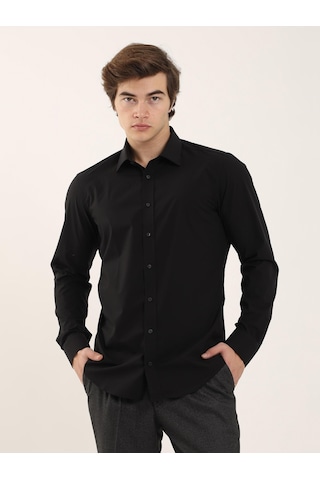 Dufy Siyah Erkek Slim Fit Klasik Yaka Uzun Kol Gömlek - 103134 Siyah