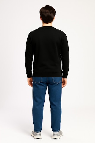 Vatan Tekstil İçi Polarlı Hafif Dar Kalıp Bisiklet Yaka Erkek Basic Sweatshirt Siyah