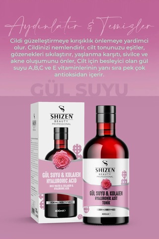 Shizen Beauty Professional Gül Suyu & Kolajen Hyaluronik Asit Tonik 400 ML