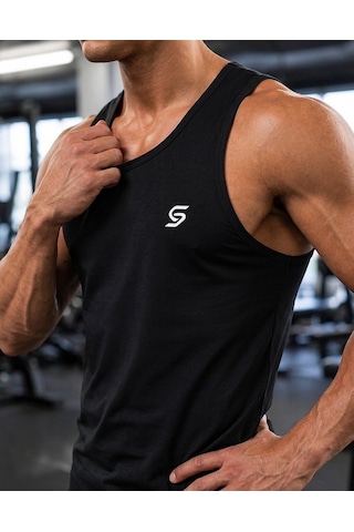 Sapeur Erkek Sporcu Atlet - Nefes Alabilir Fit Kesim, Gym & Fitness Tanktop Siyah
