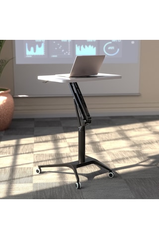 Karr Office D-FLEX-S Mobil Yükseklik Ayarlı Masa - Beyaz Tabla - Siyah Ayak Beyaz