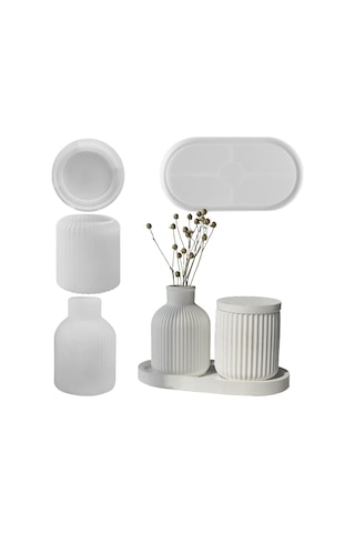 Silikon Saksı Kalıpları, 4 Parça Alçı Vazo Silikon Kalıp