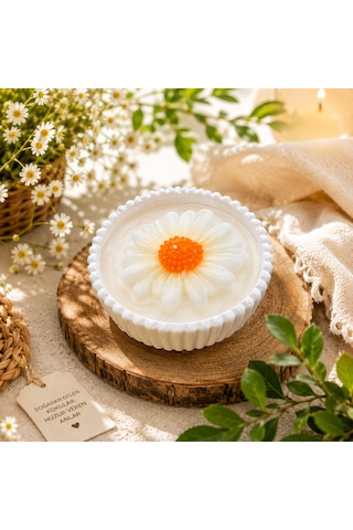 El Yapımı Papatya Mum Ve Mumluk Saksı Beyaz Papatya