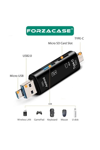 Forzacase Fc801 3in1 Usb Otg Sd Usb 3.0 Type C Micro Usb Kart Okuyucu