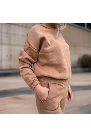 Ceyss Design Oversize İki İplik Şardonlu Beli Lastikli Kadın Eşofman Takımı-açık Kahverengi Açık Kahverengi