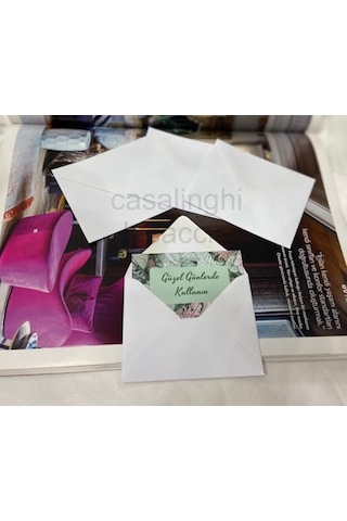10 Adet Sevimli Küçük Mesaj Zarfı Seti - 7x9 Cm Karışık Renkli Yeşil, Beyaz, Sarı Tebrik Kartı Zarfı