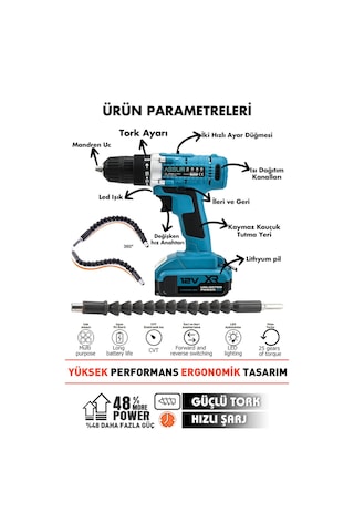 Assur Ş036-SARI 12V Çift Akülü Şarjlı Vidalama Mavi