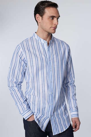 Tudors Slim Fit Uzun Kollu Dar Kalıp Çizgili Hakim Yaka Kol Katlamalı Keten Doku Yazlık Erkek Gömlek-30959-çok Renkli Çok Renkli