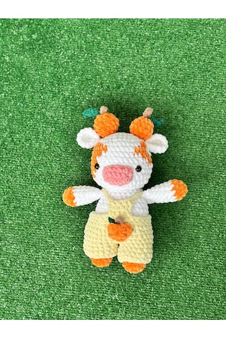 İnek Organik Amigurumi Örgü Oyuncak Turuncu