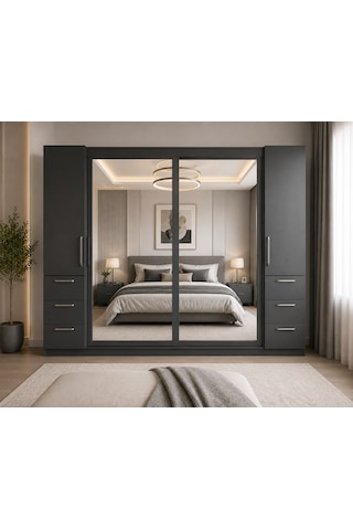 Alya Tamamı Mdf Sürgü Kapaklı Dolap Gardırop Füme 240 Cm