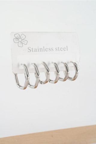 Kadın 316 L Çelik Anti Alerjenik Beşgen Model 3 Boy 1.8cm / 2.2 Cm /2.5 Cm Klipsli 6'lı Set Küpe -5129 Gümüş