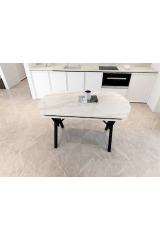 Avenza Living 70 120 Sabit Gofret Yemek Masası Beyaz Mermer