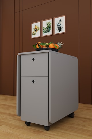 Lüks Katlanır Mutfak Yemek Masası %100 Mdf Pratik Çekmeceli Çalışma Masası Km99 Kül Gri
