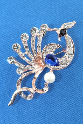 Yeniden Doğuşun Hikayesi Anka Kuşu Broş Gold Renk Safir Mavi Zirkon Taşlı İncili Kadın Yaka İğnesi Çok renkli