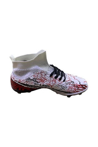 Lion Krampon Dişli Çoraplı Futbol Ayakkabı Beyaz Kırmızı Siyah Renkli - 916397449 Beyaz Kırmızı Siyah Renkli