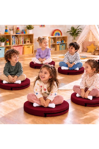 Kreş Minderi Anaokulu Aktivite Minderi, Bahçe, Dekor, Sandalye Minderi 40x40x 5 Cm Yuvarlak Minder 1 Adet Bordo
