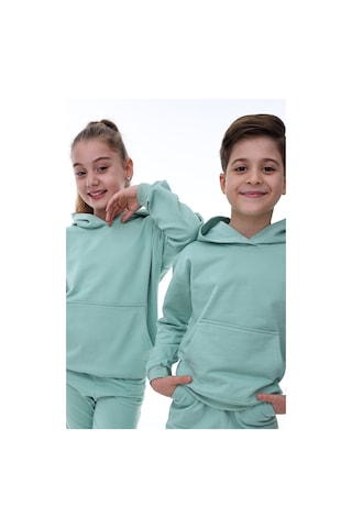 Zuzunga Basic Kapüşonlu Şardonlu Kanguru Cep Detaylı Çocuk Sweatshirt 3-10 Yaş Su Yeşili