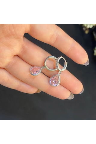 Stela Pembe Kuvars Damla Gümüş Küpe