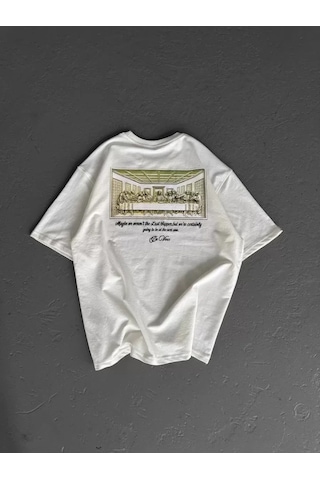 Modi Unisex Baskılı Oversize T-shirt - Beyaz - Mymg98309