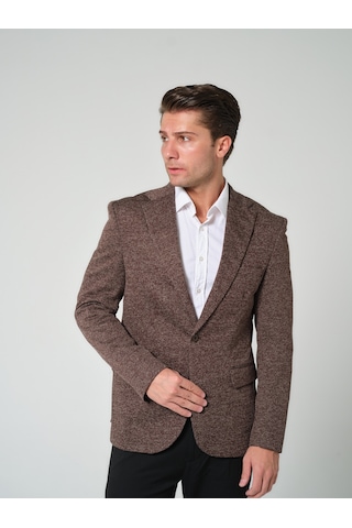 Bonesti Erkek Slim Fit Blazer Ceket Kahverengi Beyaz