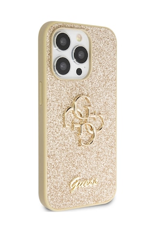 Apple Uyumlu iPhone 14 Pro Max Kılıf Guess Lisanslı 4g Büyük Metal Logolu Glitter Kapak Siyah