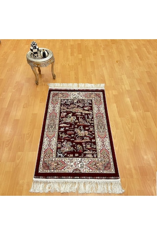 Şehname Motifli 90 X 150 Cm İpek Halı Bordo