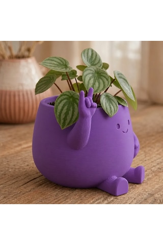 Vaveni 3d Baskı Smiley Face Planter - Gülümseyen Karakterli Saksı-mor Arz