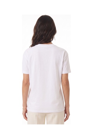 Onloox Kadın Beyaz Beyaz Pamuklu Kısa Kollu Bisiklet Yaka Çiçek Aksesuar Detaylı Örme Üst T-shirt